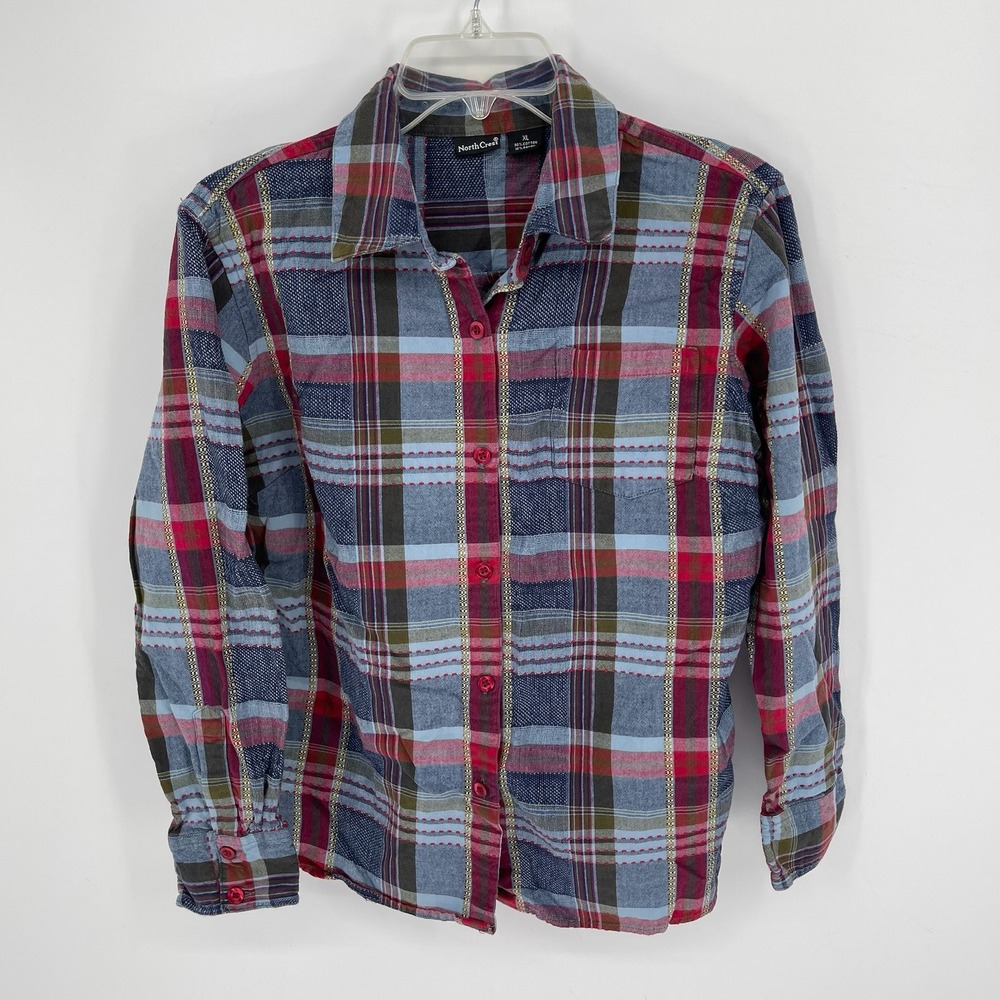 North Crest Women's Multicolor Plaid Embroidered Button Up Shirt Size XL